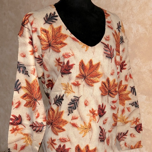 🍁🍂 Autumn Leaf Print Sweater - Picture 3 of 10